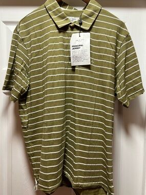 rag & bone Olive Green and White Striped Polo Shirt NWT